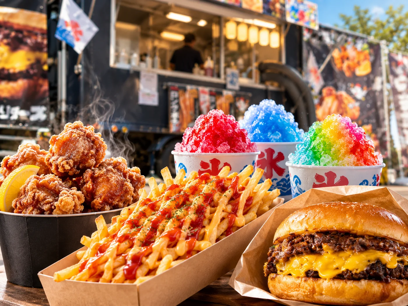 バーガー・ポテト・かき氷などのフード企画イメージ
